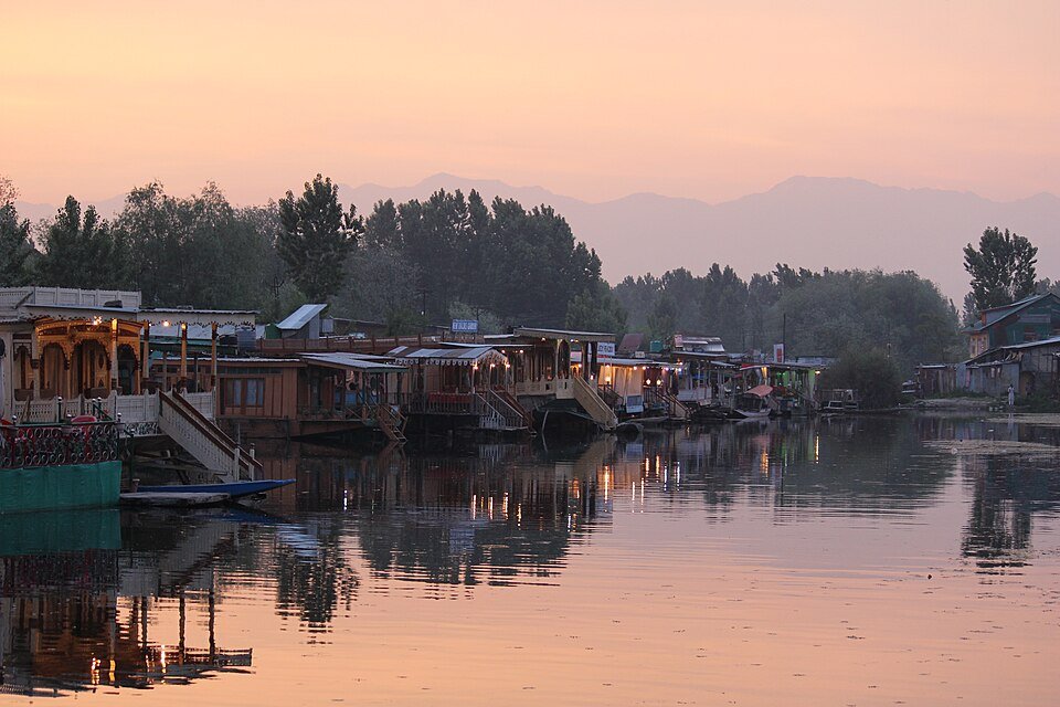 Sunset view from a houseboat deck